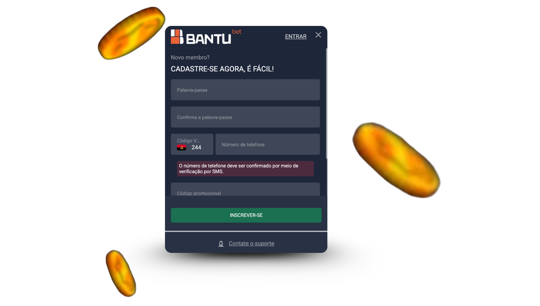 Bantubet Angola criar conta Instruções