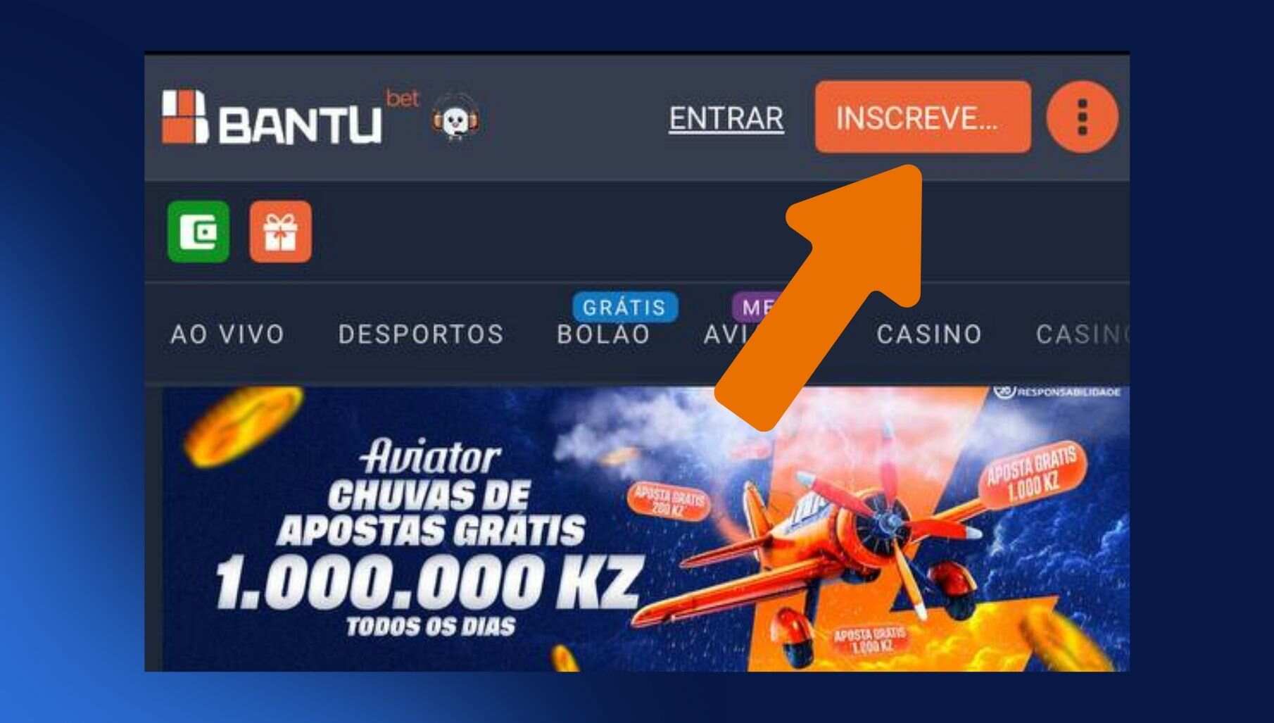 Cliquez sur le bouton S'inscrire pour ouvrir le formulaire d'inscription Bantubet Angola
