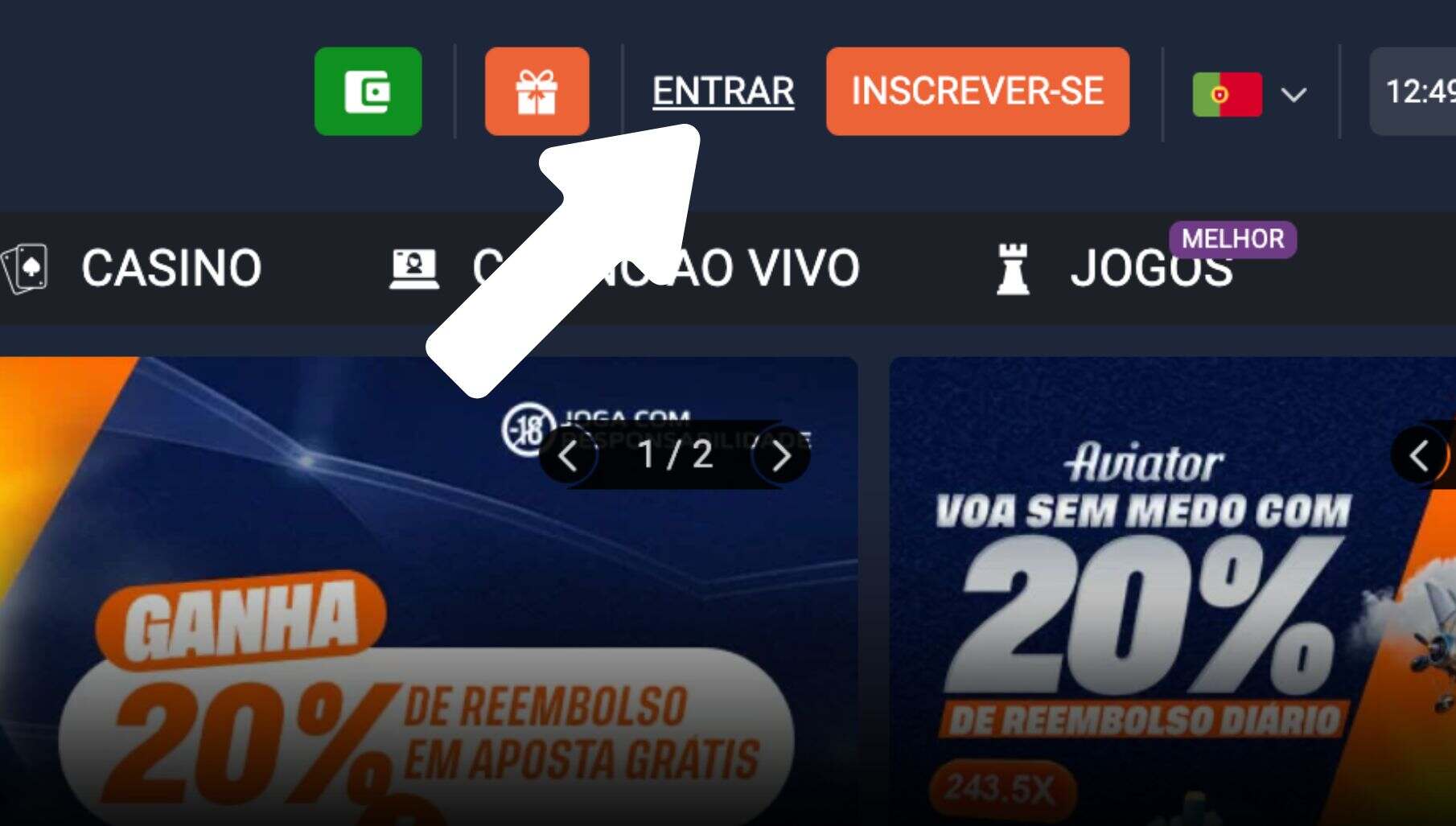 Bantubet Angola Clique no botão Entrar
